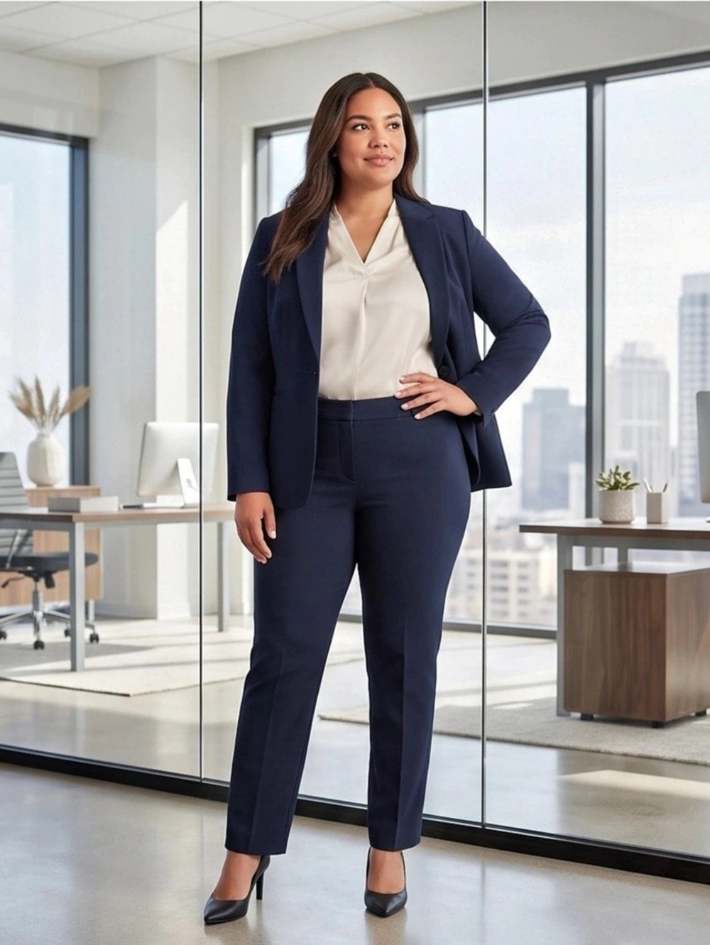 APT9 Perfect Office Fit Plus Collection Women's Navy Straight Leg Trousers